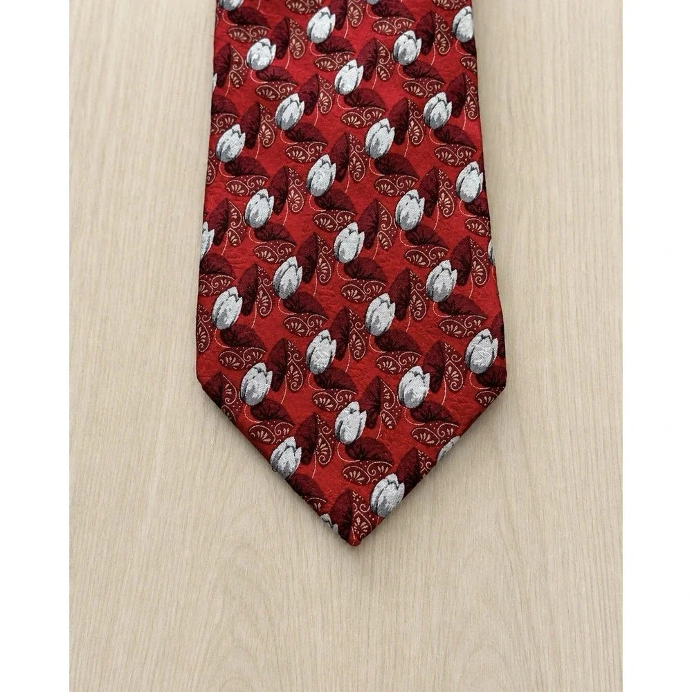 Ermenegildo Zegna Red Silk Tie Geometric Medallion Floral Italy Classic Luxury